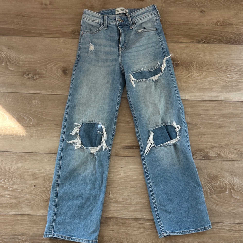 Abercrombie Kids Light Blue Distressed Straight Leg Jeans